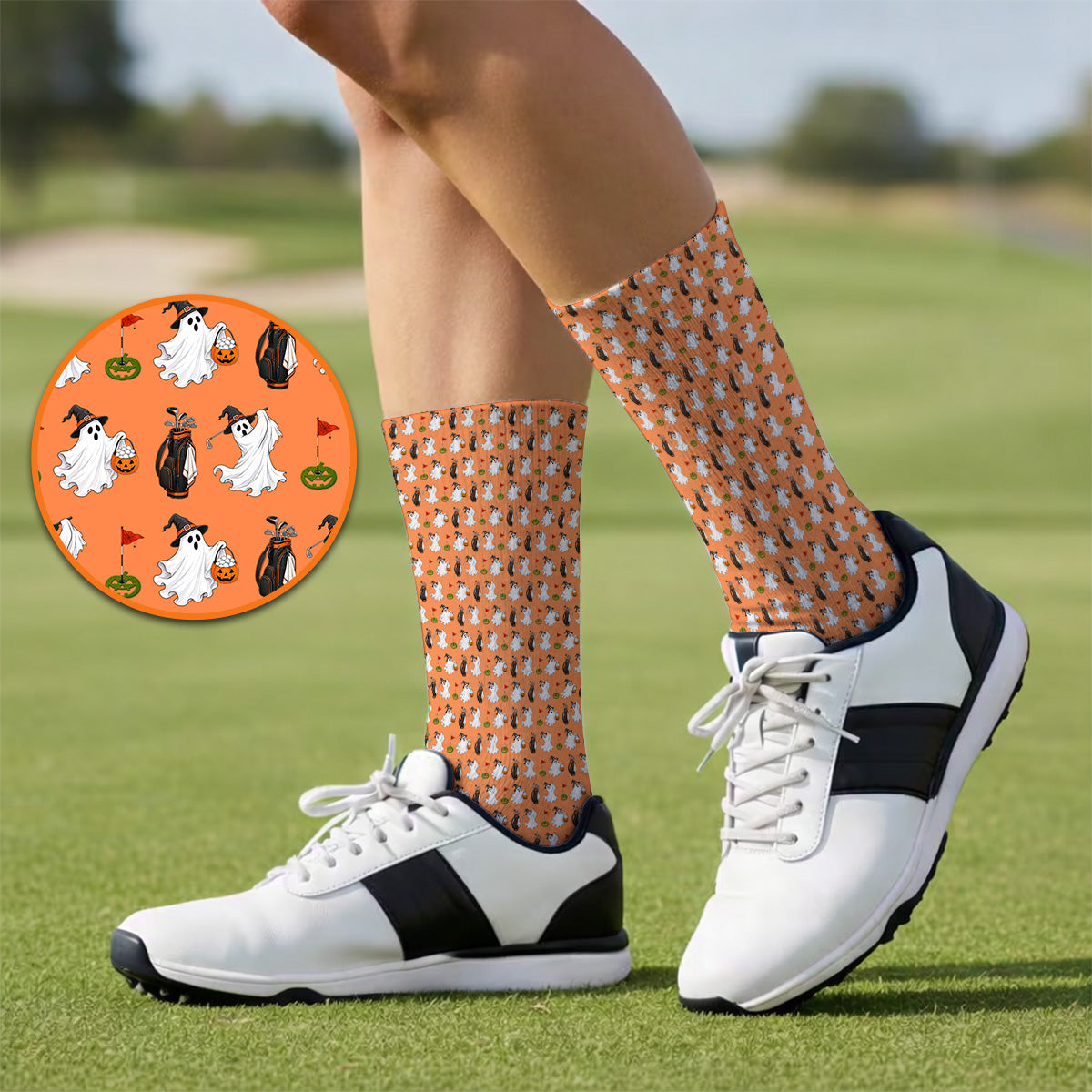 Cute Ghost Golf Socks, Halloween Pattern Golf Sock, Trick or Treat Golf Gift For Golfer