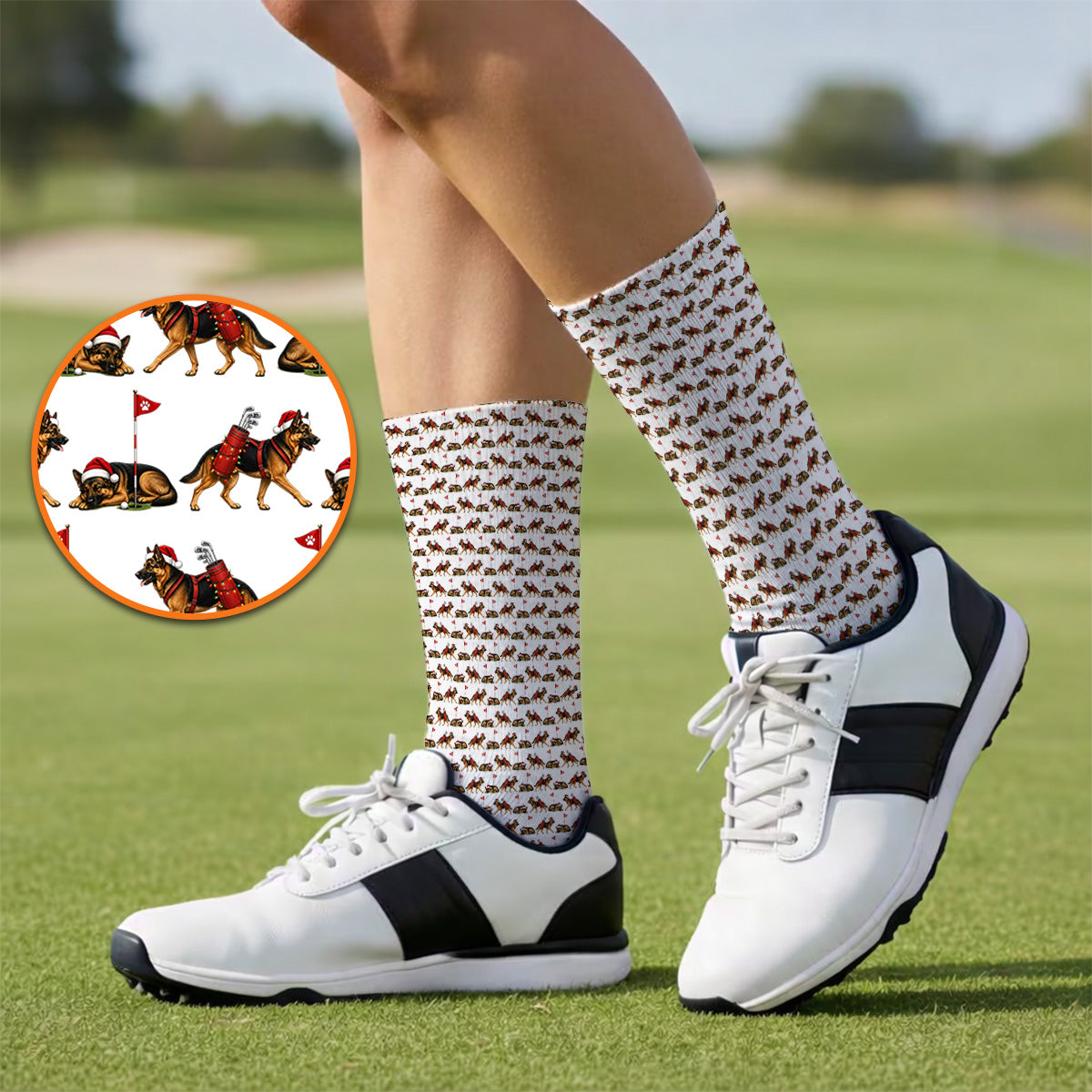 German Shepherd Christmas Golf Socks, German Shepherd Pattern Golf Sock, Holiday Golf Gift for Dog Lovers