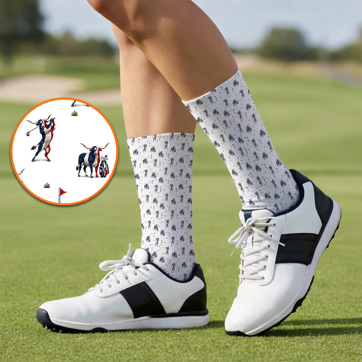 Texas Longhorn Pattern Golf Socks, Patriotic Bull Golf Sock, Unique Texas Golf Gift For Golfer