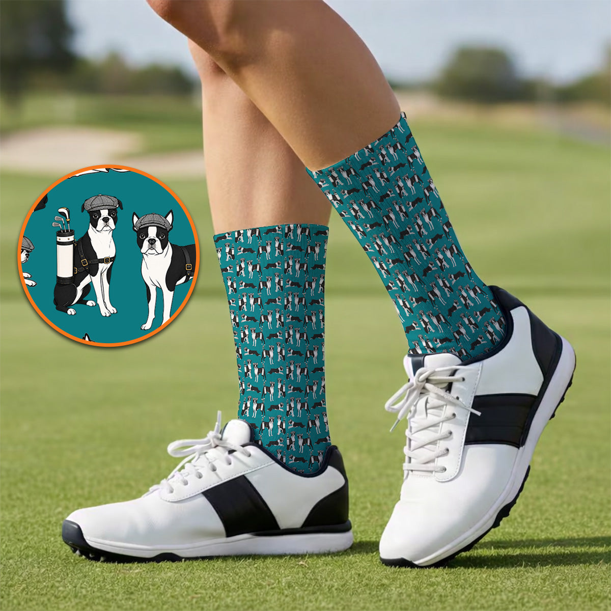 Boston Terrier Pattern Golf Socks, Boston Terrier Golf Sock, Funny Golf Gift For Golfer