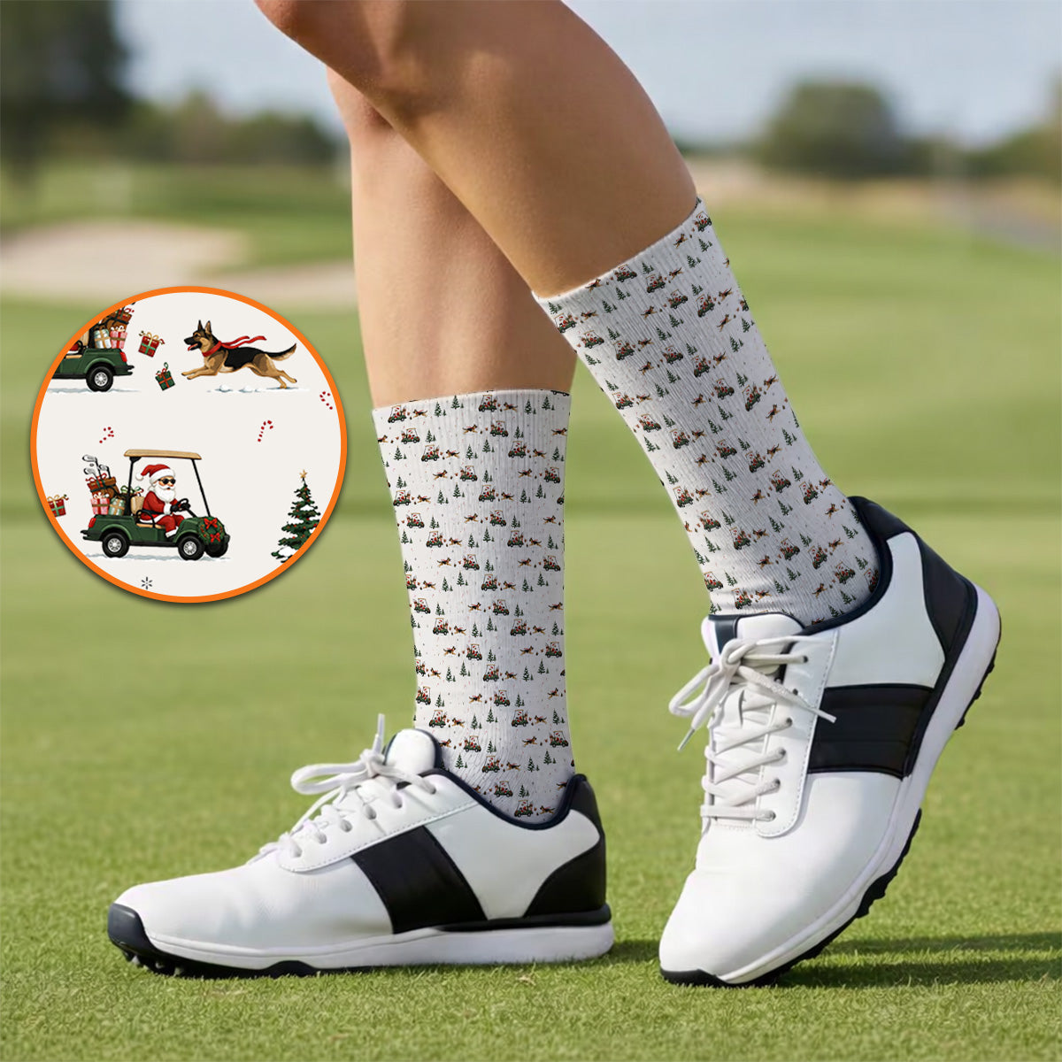 German Shepherd Pattern Golf Socks, German Christmas Golf Cart Sock, Festive Golf Gift for Dog Lovers
