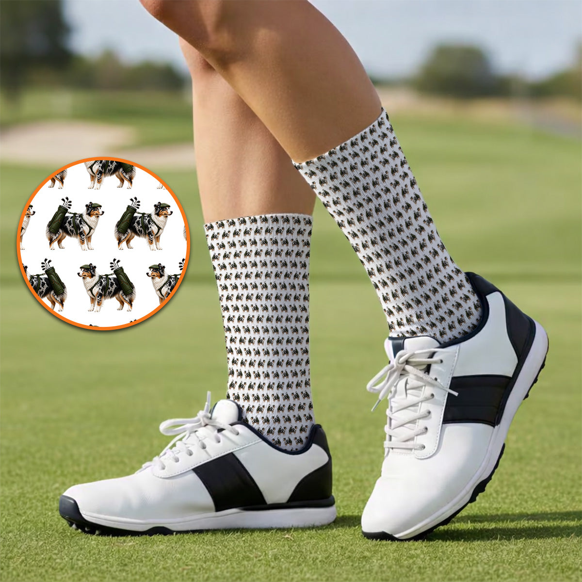 Funny Australian Shepherd Golf Socks, Blue Merle Aussie Pattern Golf Sock, Golf Gift For Golfer