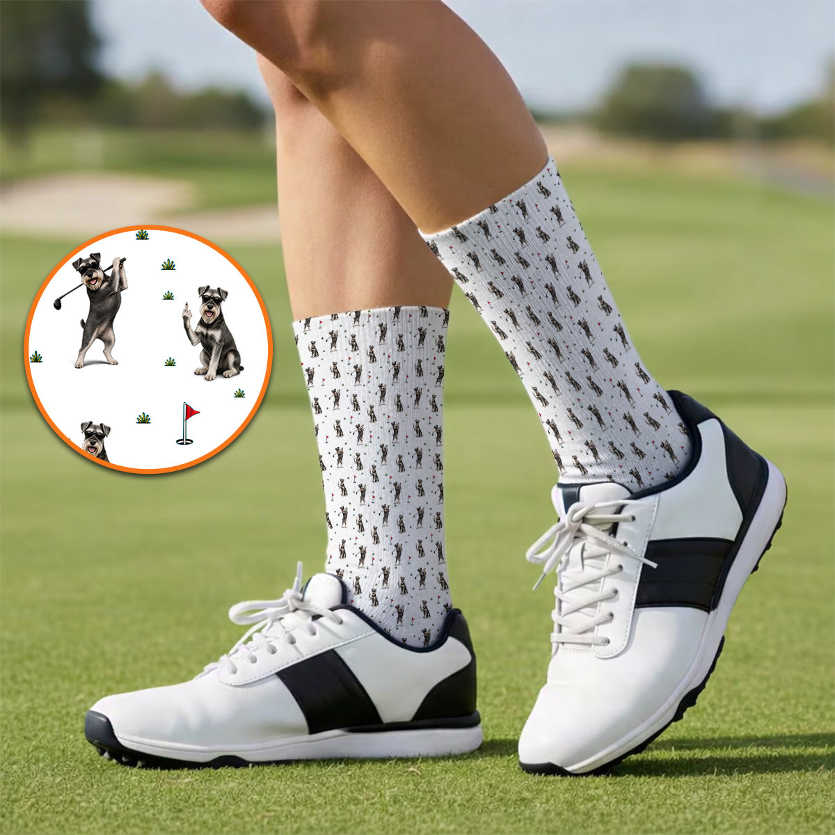 Miniature Schnauzer Golf Socks, Funny Schnauzer Pattern Golf Sock, Dog Lover Gift For Golfers