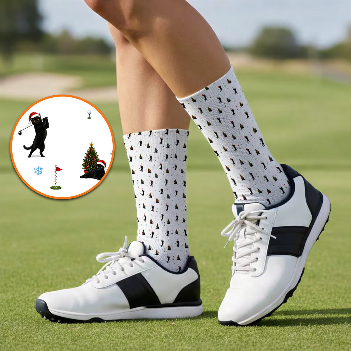 Black Cat Christmas Golf Socks, Funny Cat Pattern Golf Sock, Xmas Golf Gift for Golfers