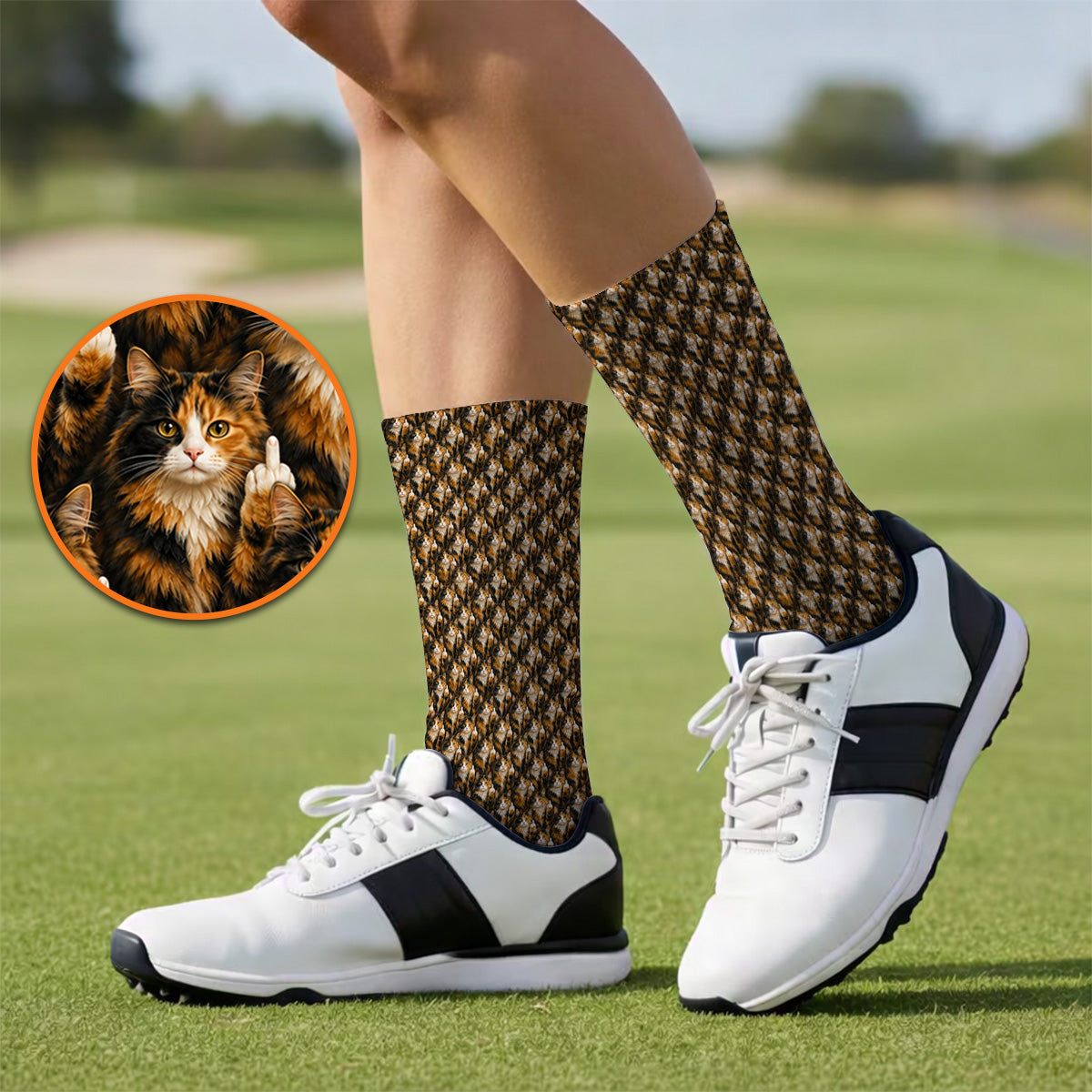 Calico Longhair Cat Golf Socks, Funny Calico Cat Pattern Golf Sock, Golfer Gift for Cat Lovers