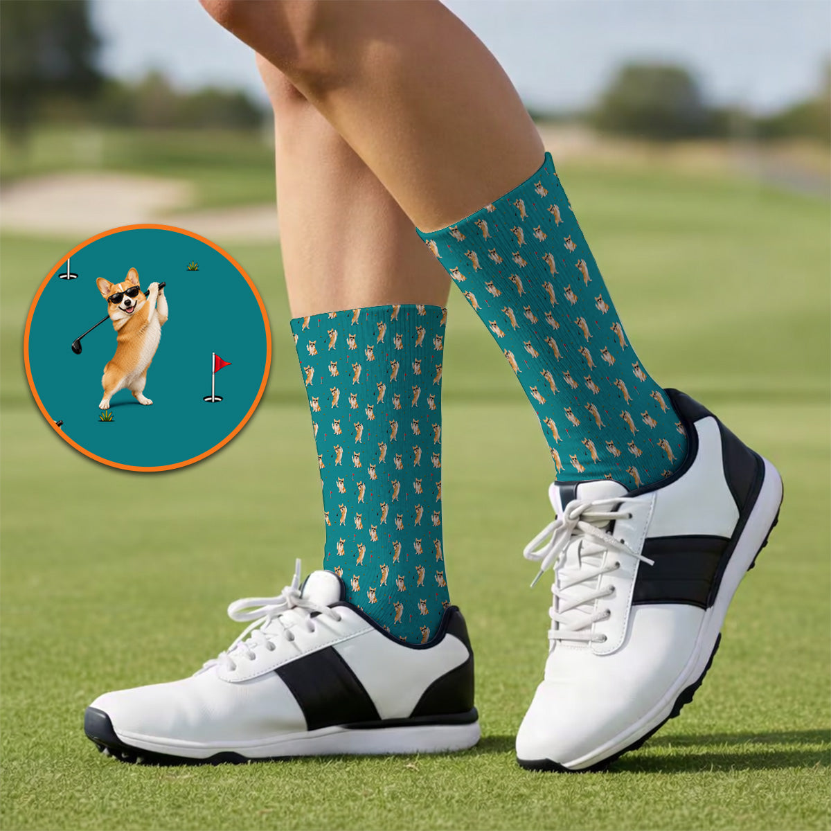 Funny Corgi Pattern Golf Socks, Pembroke Welsh Corgi Golf Sock, Golf Gift For Golfer