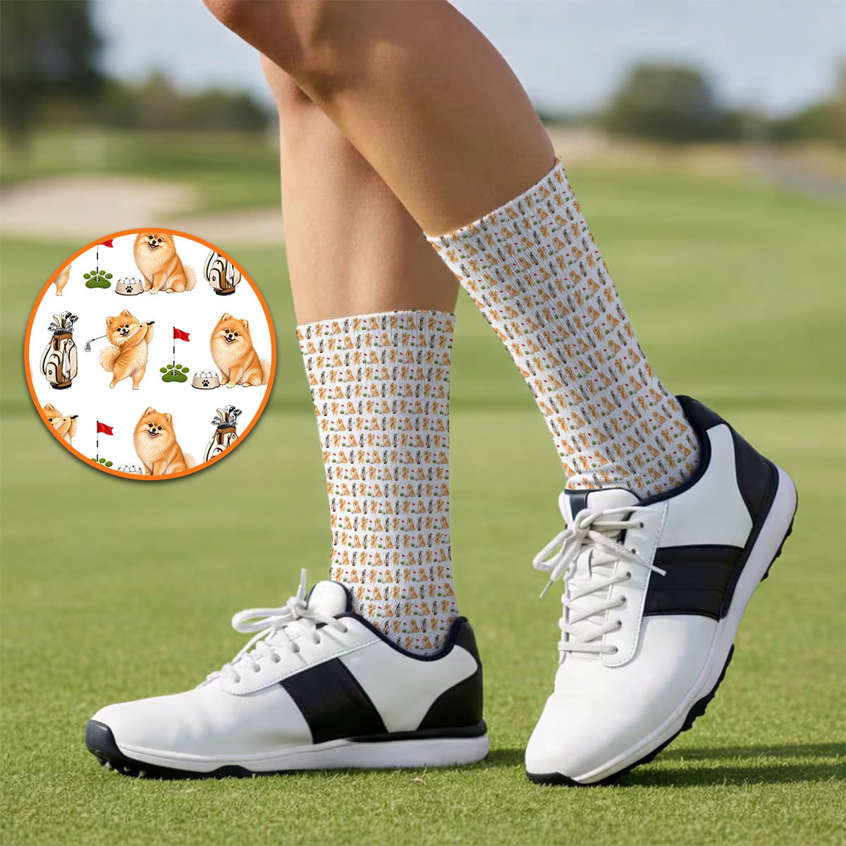 Pomeranian Pattern Golf Socks, Pomeranian Dog Golf Sock, Golf Gift For Golfer