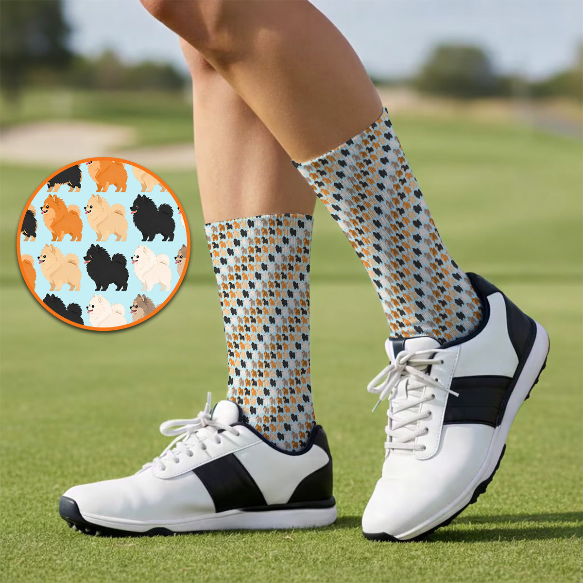Cute Pomeranian Pattern Golf Socks, Pomeranian Dog Golf Sock, Funny Golf Gift For Golfer