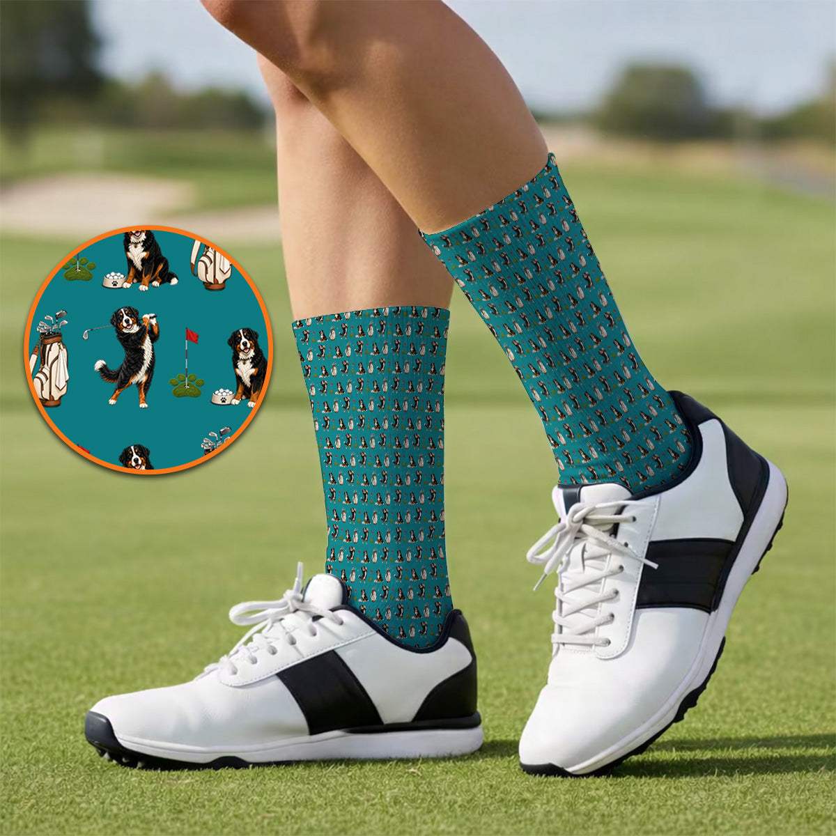 Bernese Mountain Dog Golf Pattern Socks, Bernese Golf Sock, Dog Lover Golf Gift