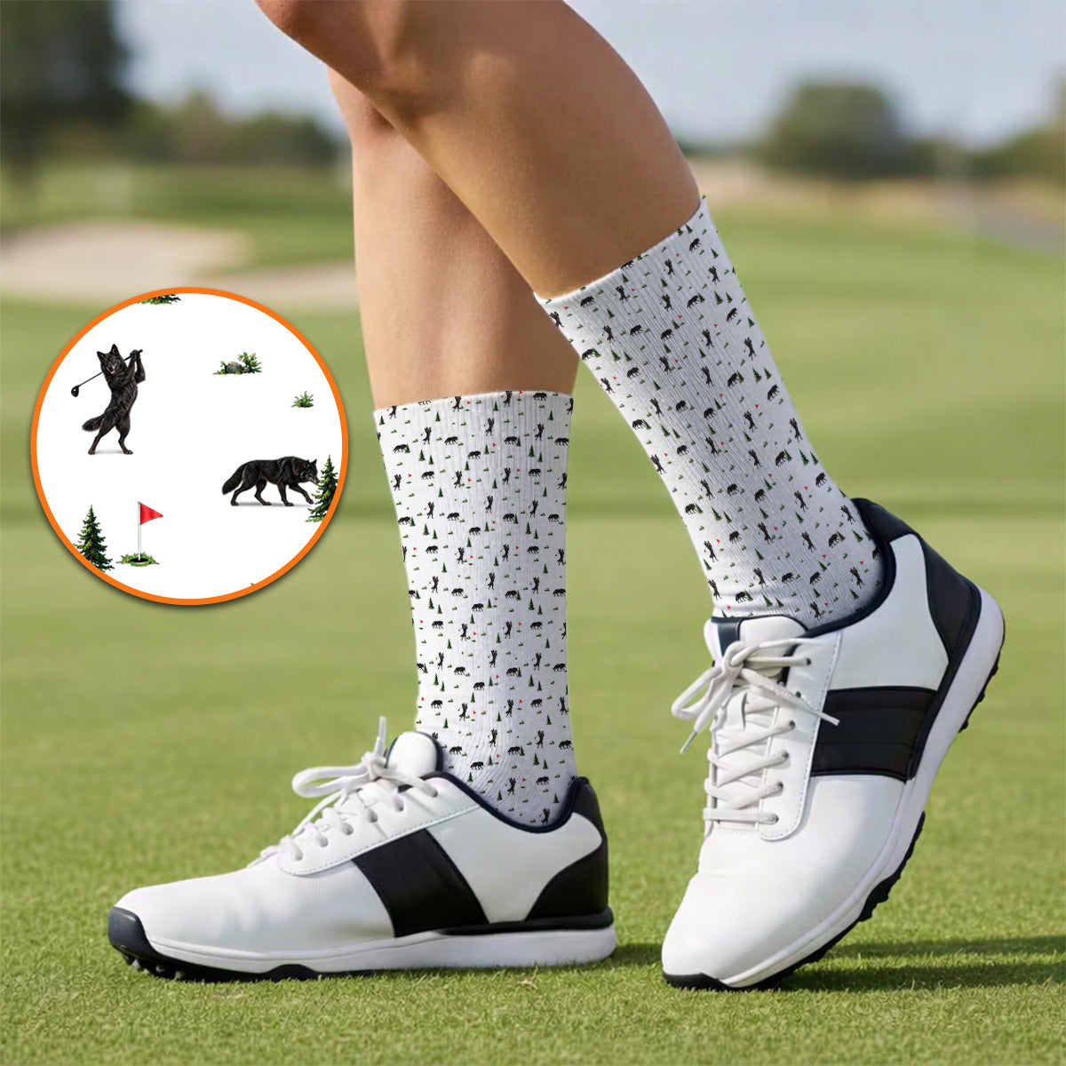 Black Wolf Pattern Golf Socks, Crazy Wolf Golf Sock, Wilderness Golf Gift for Golfers