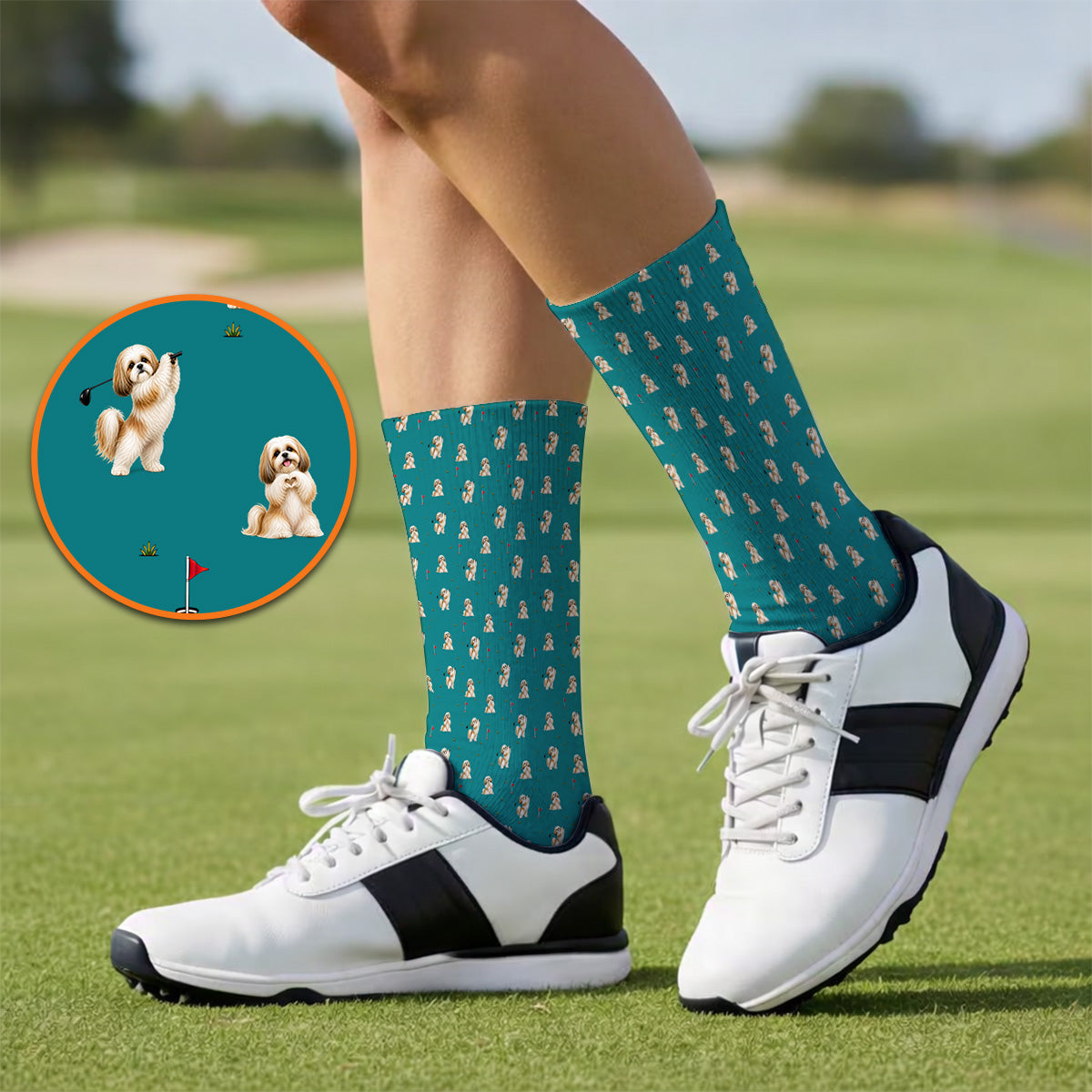Funny Shih Tzu Golf Socks, Cute Shih Tzu Pattern Golf Sock, Golf Gift For Dog Lovers