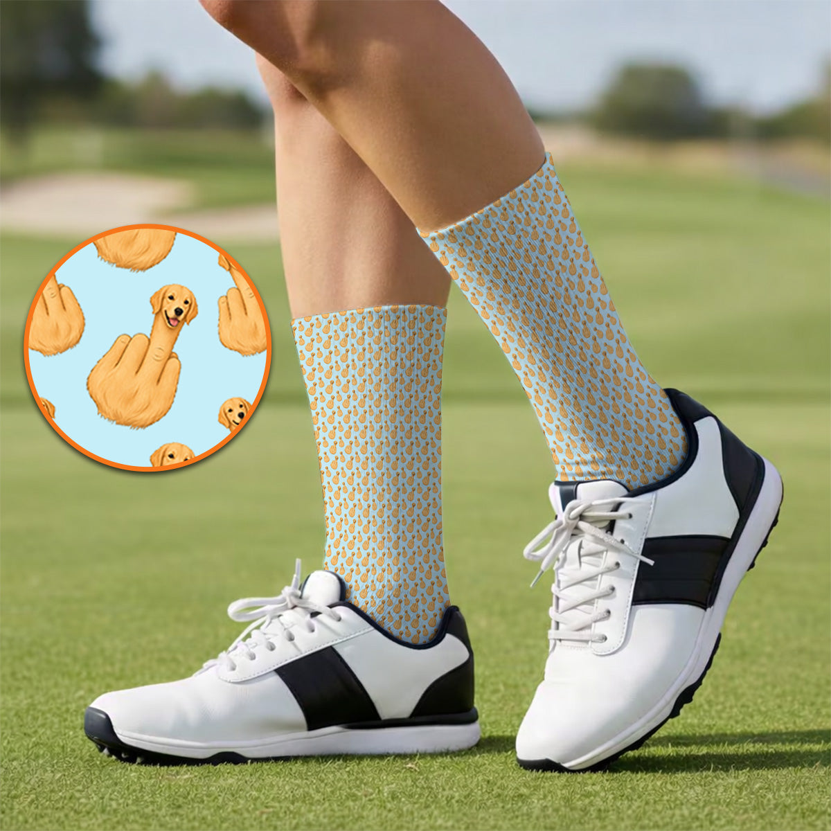 Golden Retriever Middle Finger Golf Socks, Funny Dog Pattern Golf Sock, Crazy Golf Gift For Golfer