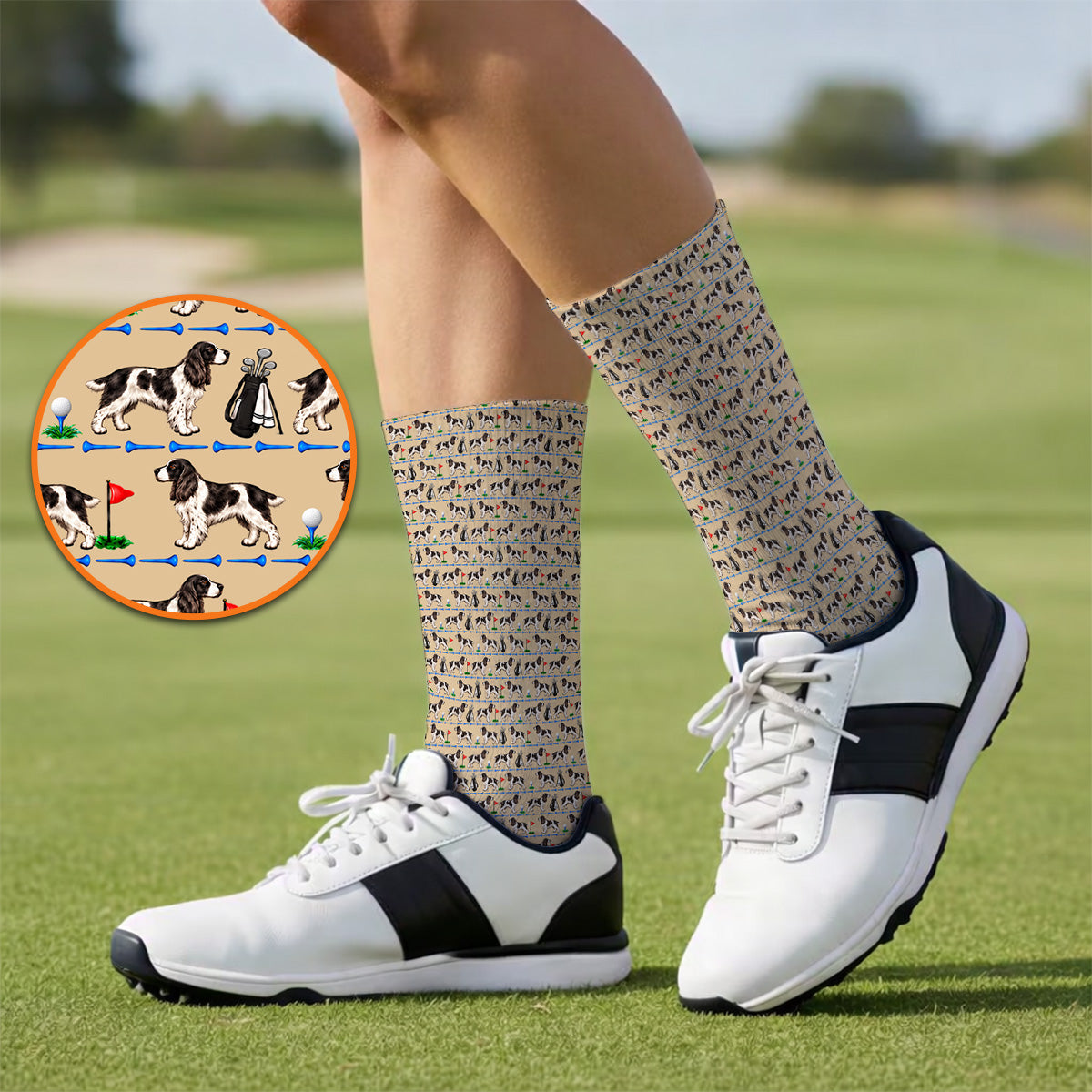 English Springer Spaniel Golf Socks, Crazy Pattern Golf Sock For Dog Lovers, Golf Gift For Golfer