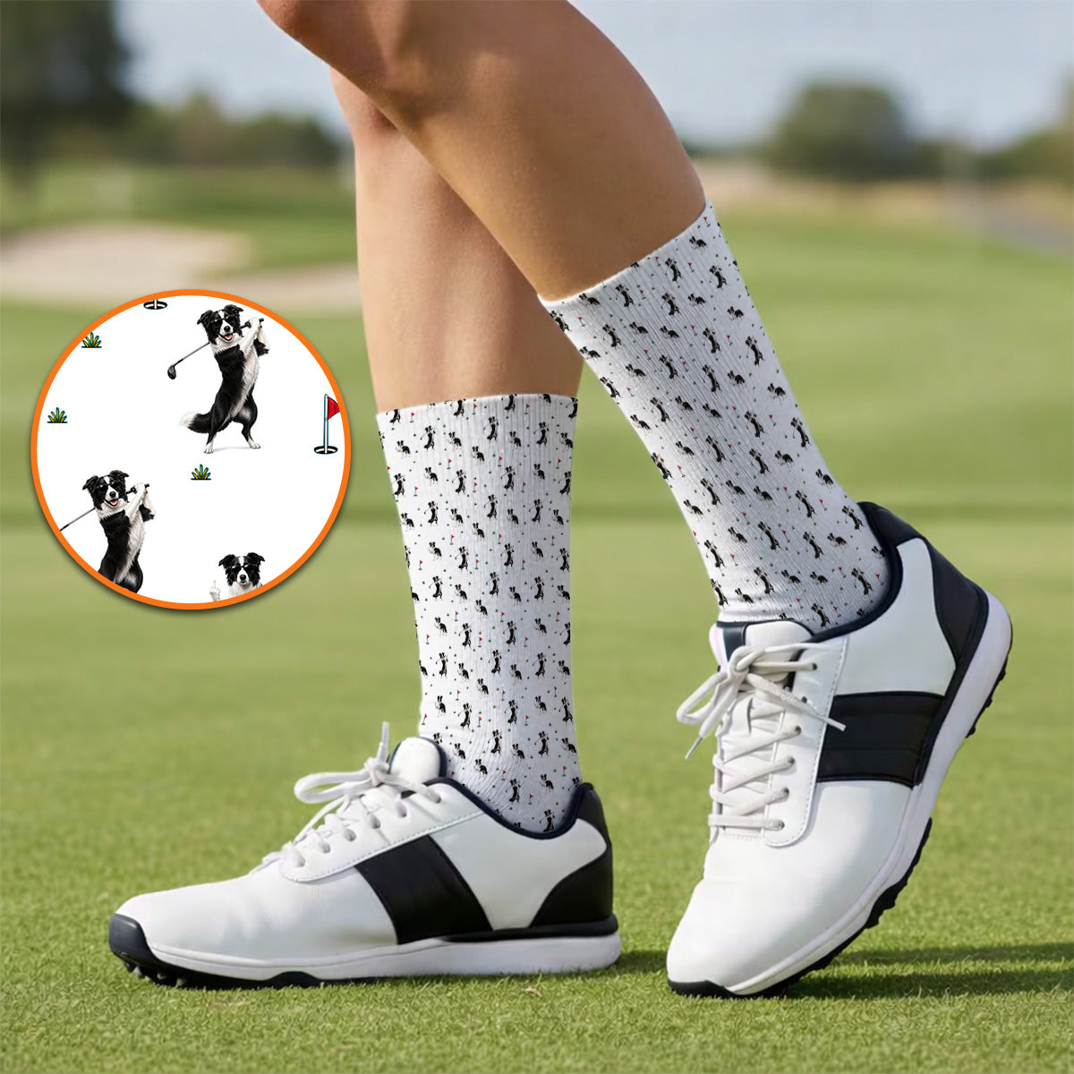 Border Collie Golf Socks, Border Collie Pattern Golf Sock For Golfer, Funny Golf Gift For Dog Lover