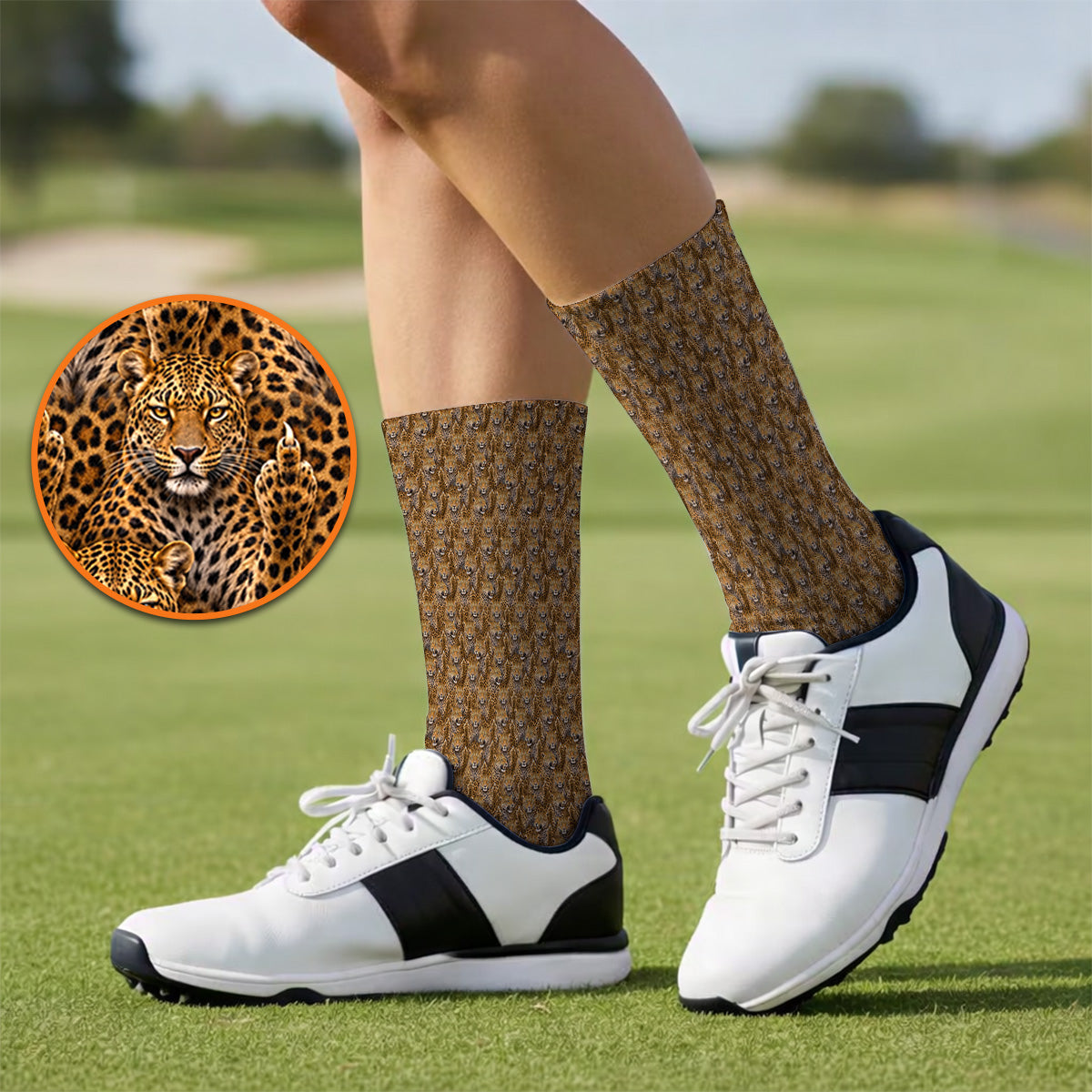 Funny Leopard Golf Socks, Bold Leopard Pattern Golf Sock, Wild Safari Gift For Golf Lovers