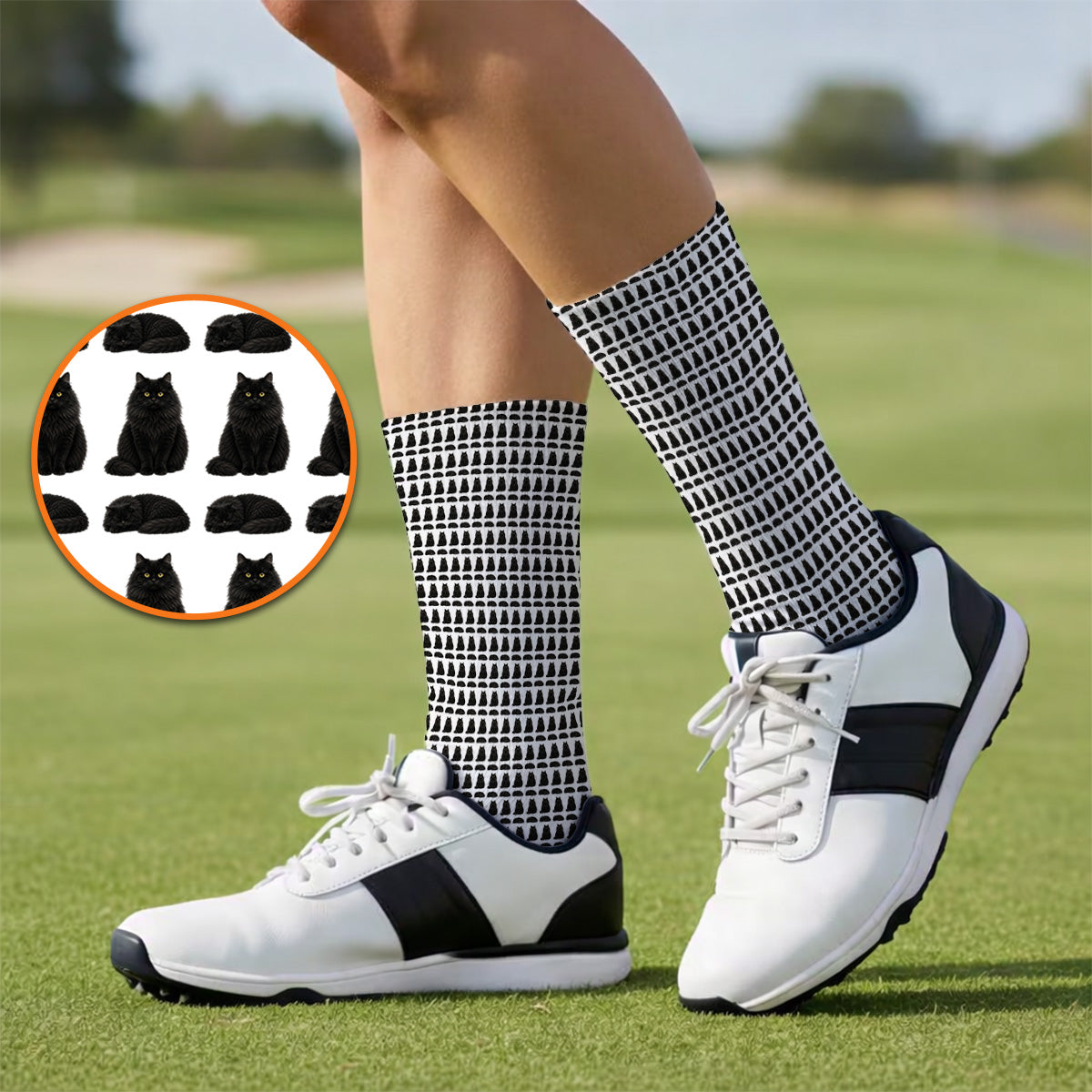 Black Persian Cat Golf Socks, Cute Black Persian Pattern Golf Sock, Golf Gift for Cat Lovers
