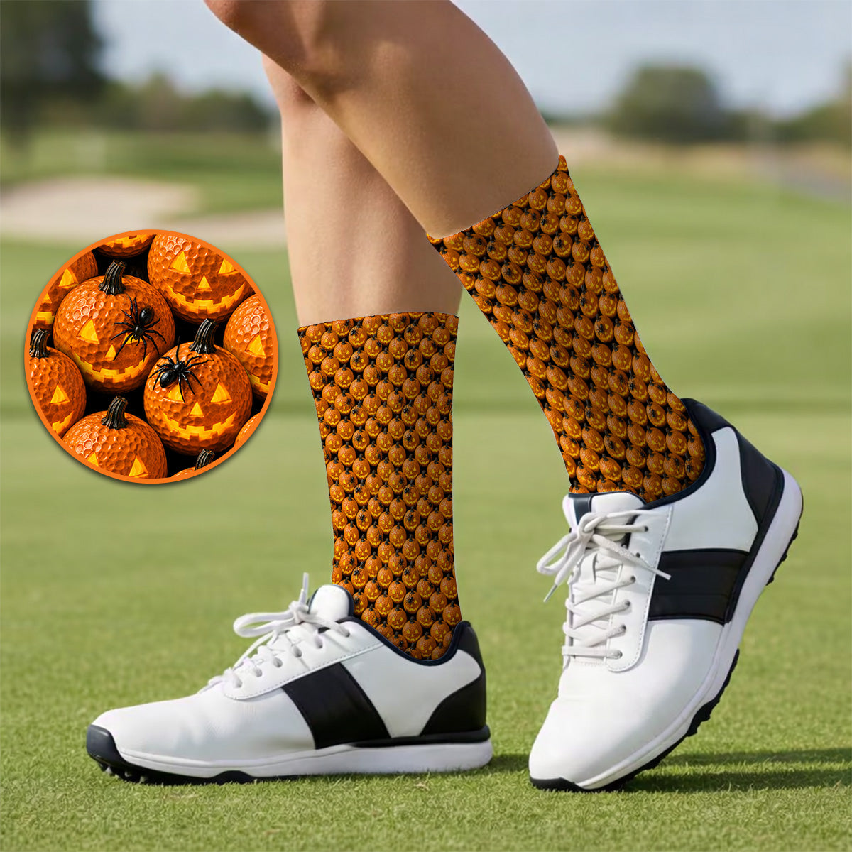 Jack-O'-Lantern Golf Socks, Halloween Pumpkin Pattern Golf Sock, Crazy Golf Gift For Golfer