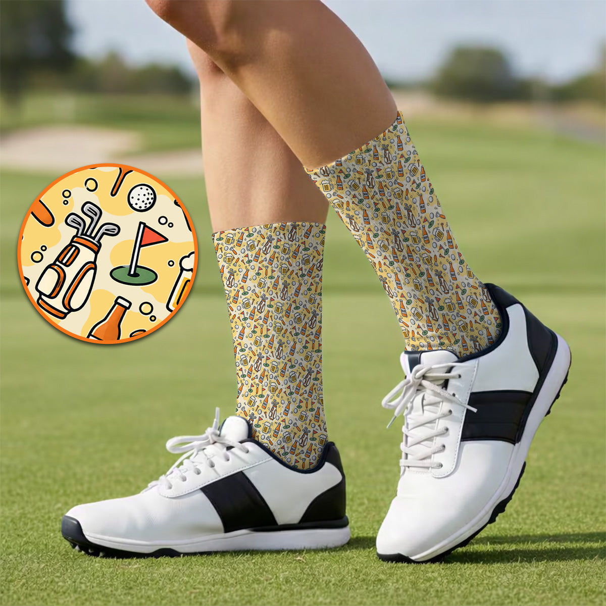 Funny Beer Pattern Golf Socks, Retro Golf Clubs And Beer Golf Sock, Unique Golfing Gift For Golfers