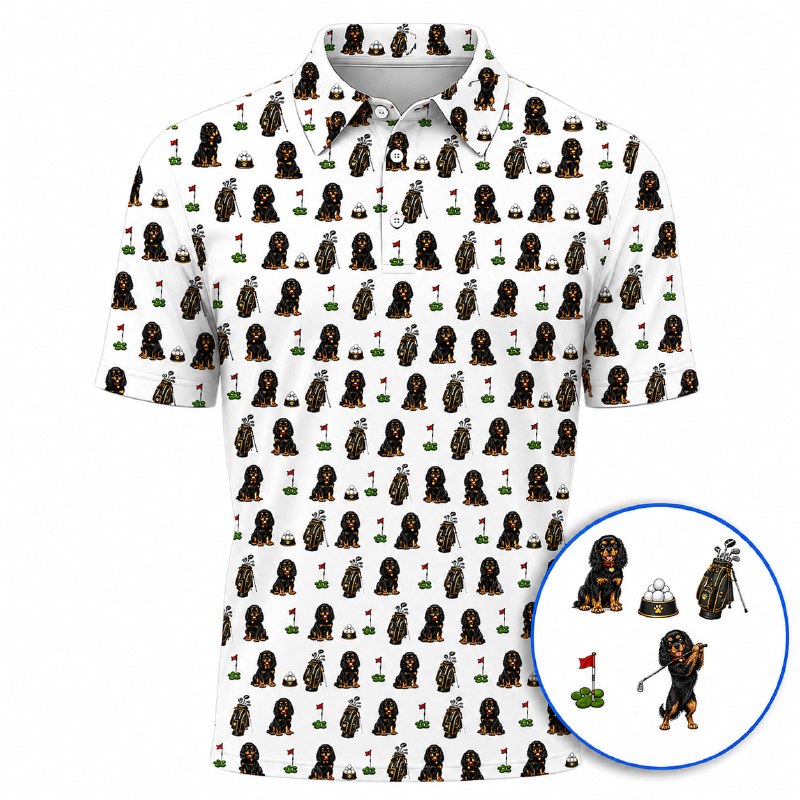King Charles Cavalier Spaniel Golf Polos For Golfer, King Charles Cavalier Spaniel Pattern Golf Shirt, Dog Lover Golf Gift
