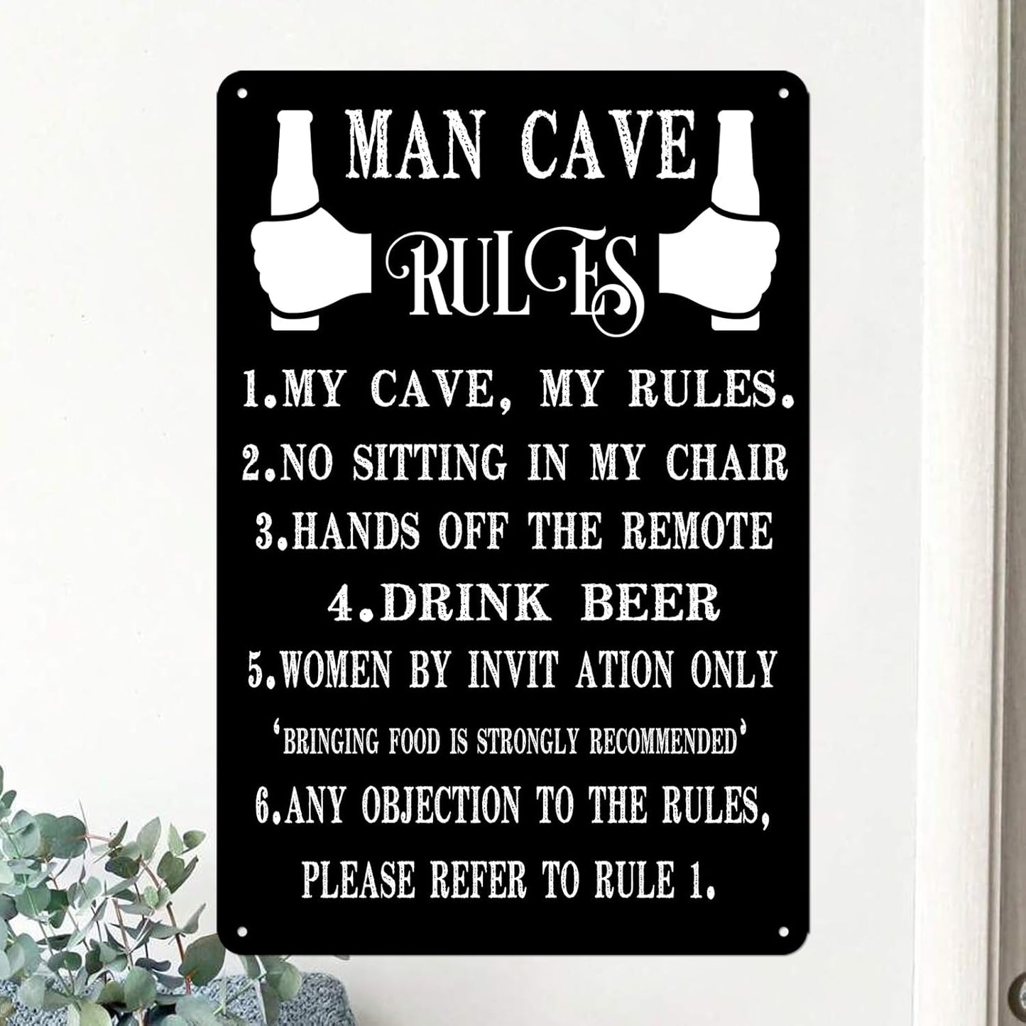 Man Cave Rules Metal Sign, Funny Bar Signs For Home Decor, Wall Art Decor For Men