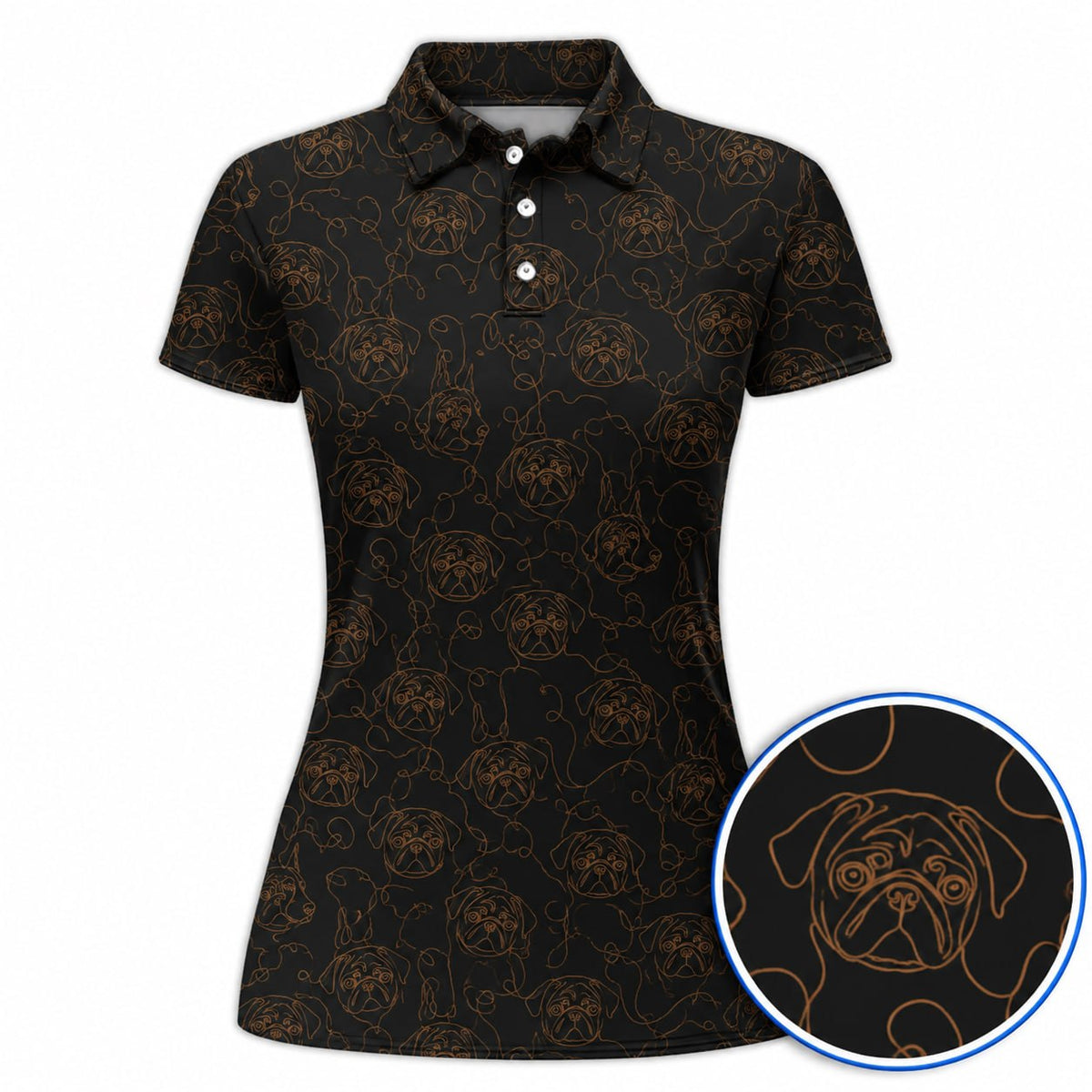 Pug Line Art Golf Polos, Minimalist Pug Pattern Golf Shirt, Dog Lover Golf Gift