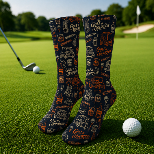 Bourbon Pattern Crew Socks, Golf & Bourbon Premium Sock, Crazy Golf Gift For Golfer