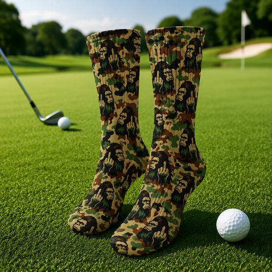 Bigfoot Camo Pattern Crew Socks, Sasquatch Golf Sock, Crazy Golf Gift For Golfer