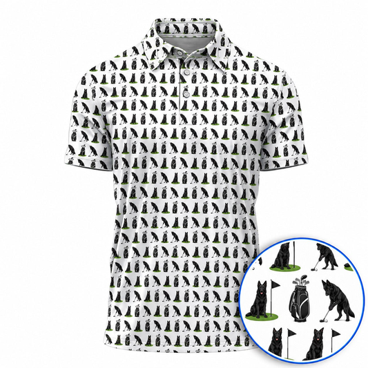 Black German Shepherd Golf Polos, German Shepherd Pattern Golf Shirt, Dog Lover Golf Gift