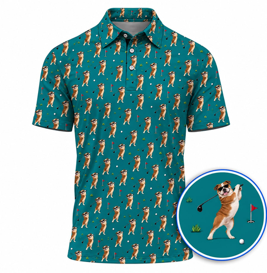English Bulldog Golf Polos, English Bulldog Pattern Golf Shirt, Dog Lover Golf Gift