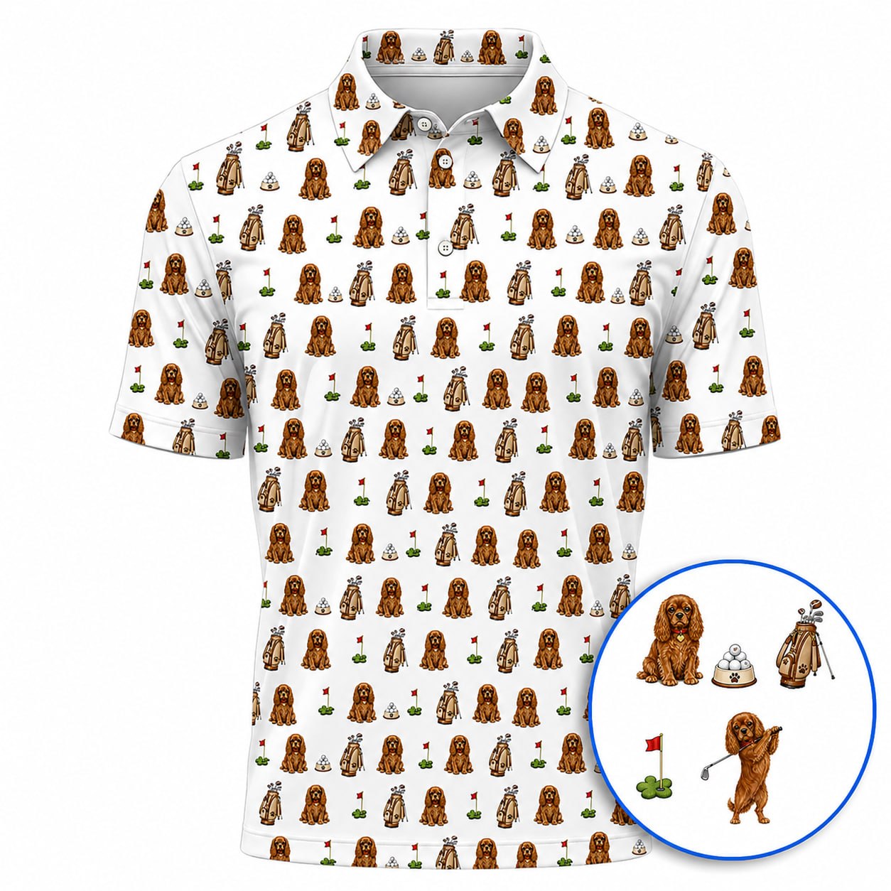 King Charles Cavalier Spaniel Golf Polos For Golfer, King Charles Cavalier Spaniel Pattern Golf Shirt, Dog Lover Golf Gift