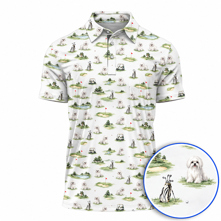 Maltese Dog Golf Polos, Maltese Pattern Golf Shirt, Crazy Golf Gift For Golfers