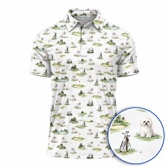 Maltese Dog Golf Polos, Maltese Pattern Golf Shirt, Crazy Golf Gift For Golfers