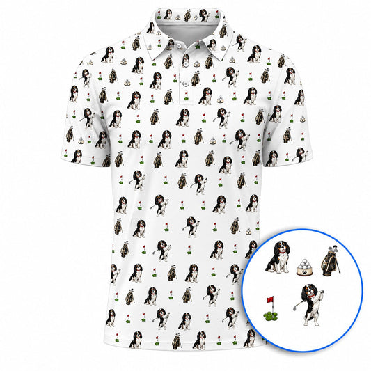 King Charles Cavalier Spaniel Golf Polos For Golfer, King Charles Cavalier Spaniel Pattern Golf Shirt, Dog Lover Golf Gift