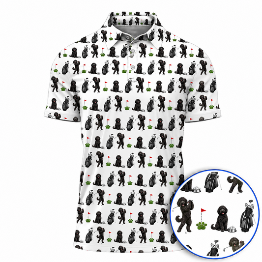 Black Doodle Golf Polos, Golden Doodle Pattern Golf Shirt, Crazy Golf Gift For Golfers