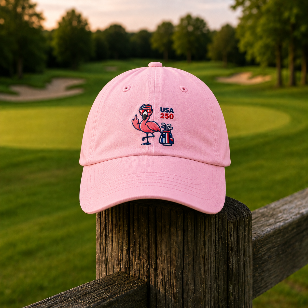 Funny Flamingo Golf Cap For Men And Women, USA 250 Patriotic Pink Hat, American Independence Day Dad Hat, Cute Summer Golf Cap