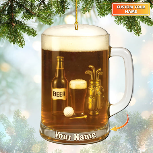 Golf And Beer Ornament, Golf Ornament Christmas Gift For Beer Lover, Golf Decor For Golfer