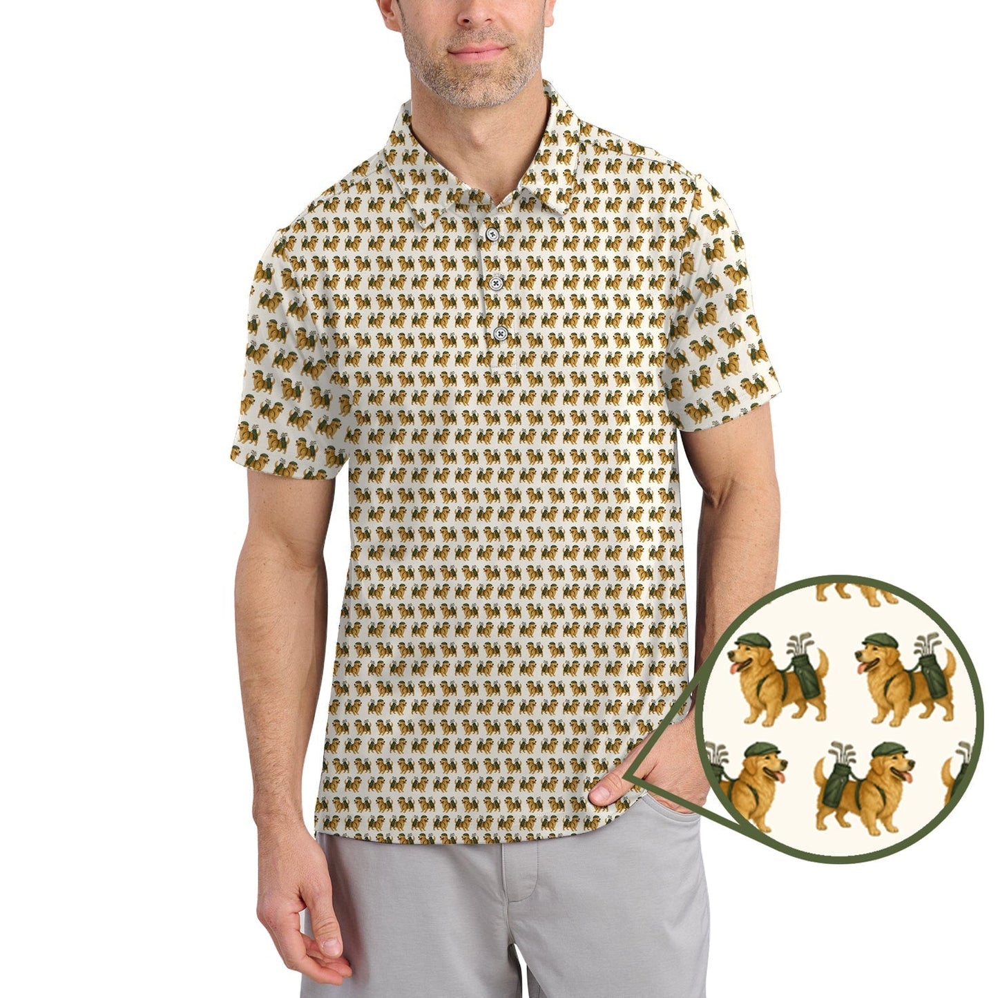 Golden Retriever Pattern Golf Shirt – Funny Golden Retriever Golf Shirt For Dog Lovers