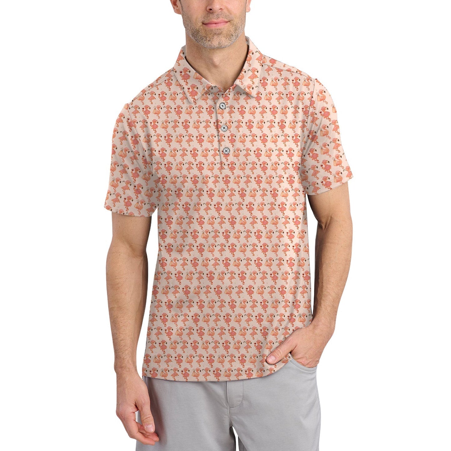 Flamingo Pattern Golf Shirt, Funny Ladies Golf Shirts, Flamingo Golf Polos for Women