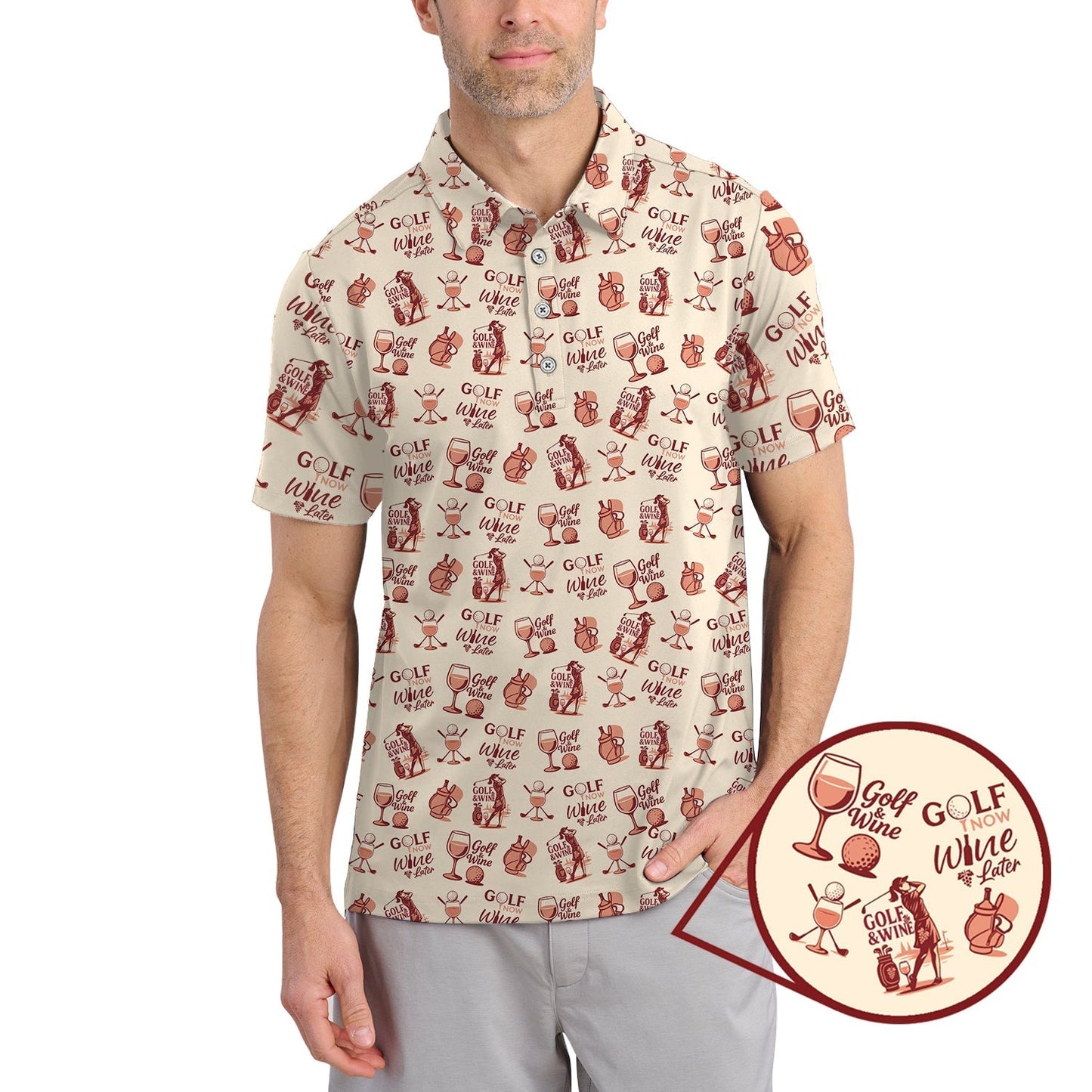 Funny Golf Polos For Wine Lovers, Golf And Wine Pattern Shirt, Golf Gift For Women