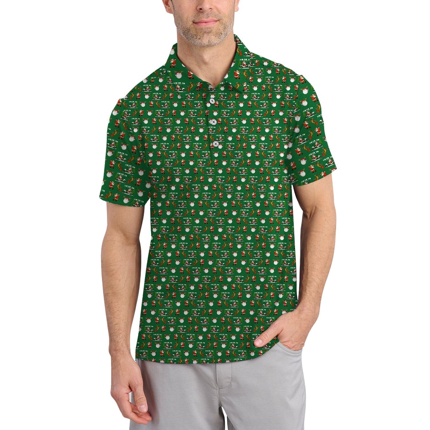 Christmas Golf Shirt, Hohoho Pattern Golf Shirt, Xmas Golf Shirt, Golf Gift For Men