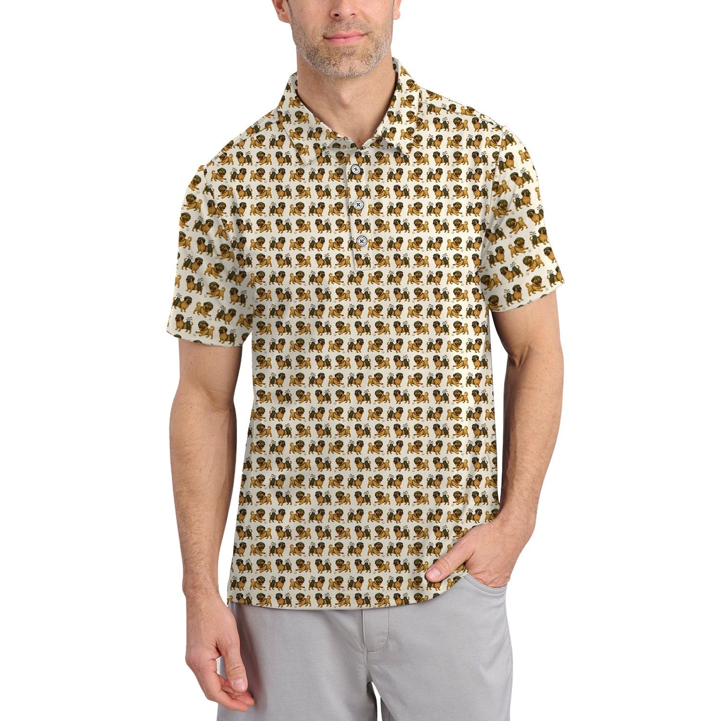Pug Pattern Golf Shirt - Dog Golf Polos For Pet Lovers - Funny Golf Shirts For Golfers