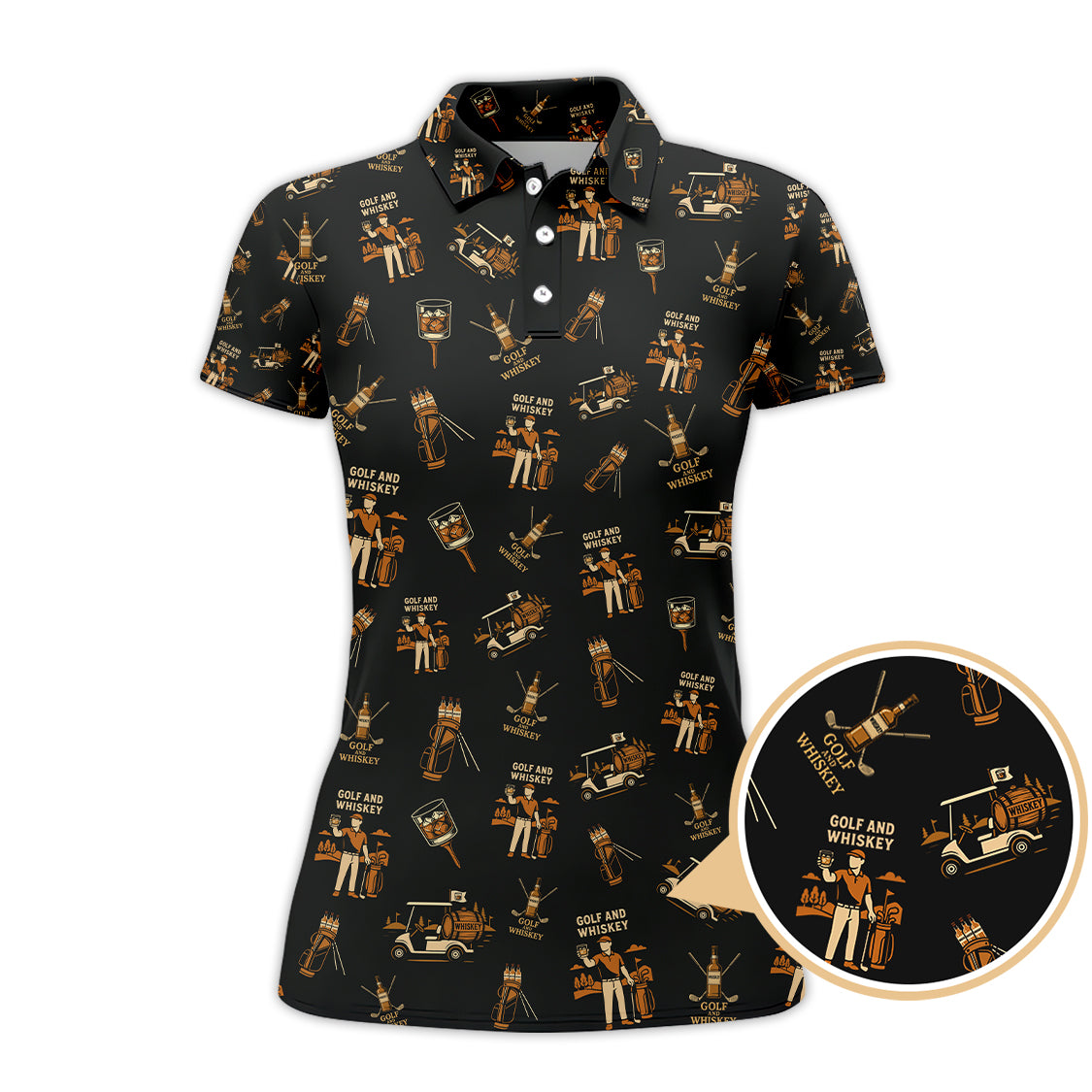 Pattern Golf Polos For Men, Golf And Whiskey Shirt With Retro Style For Golfers, Crazy Golf Shirt