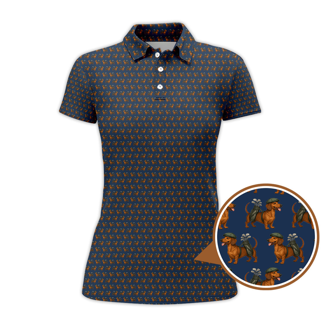Dachshund Golf Shirts For Men, Pattern Golf Polos, Funny Golf Shirt For Golfers