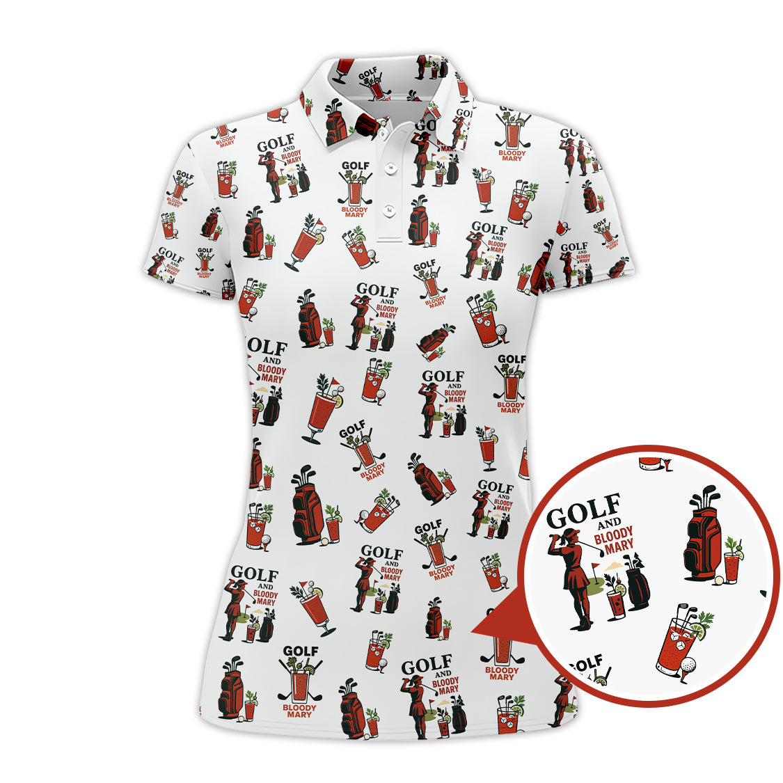 Golf And Bloody Mary Pattern Polos, Funny Women’s Golf Shirt, Cocktail Golf Shirts For Ladies