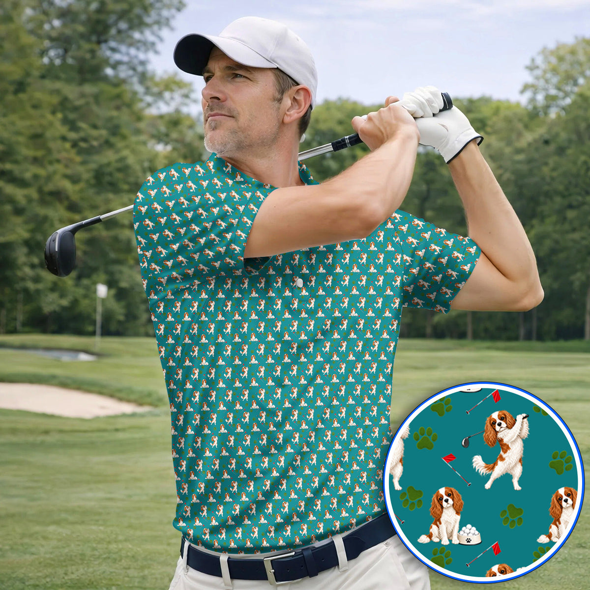 Crazy Cavalier King Charles Spaniel Golf Polos, Funny Cavalier Golf Shirt, Golf Gift For Golfer