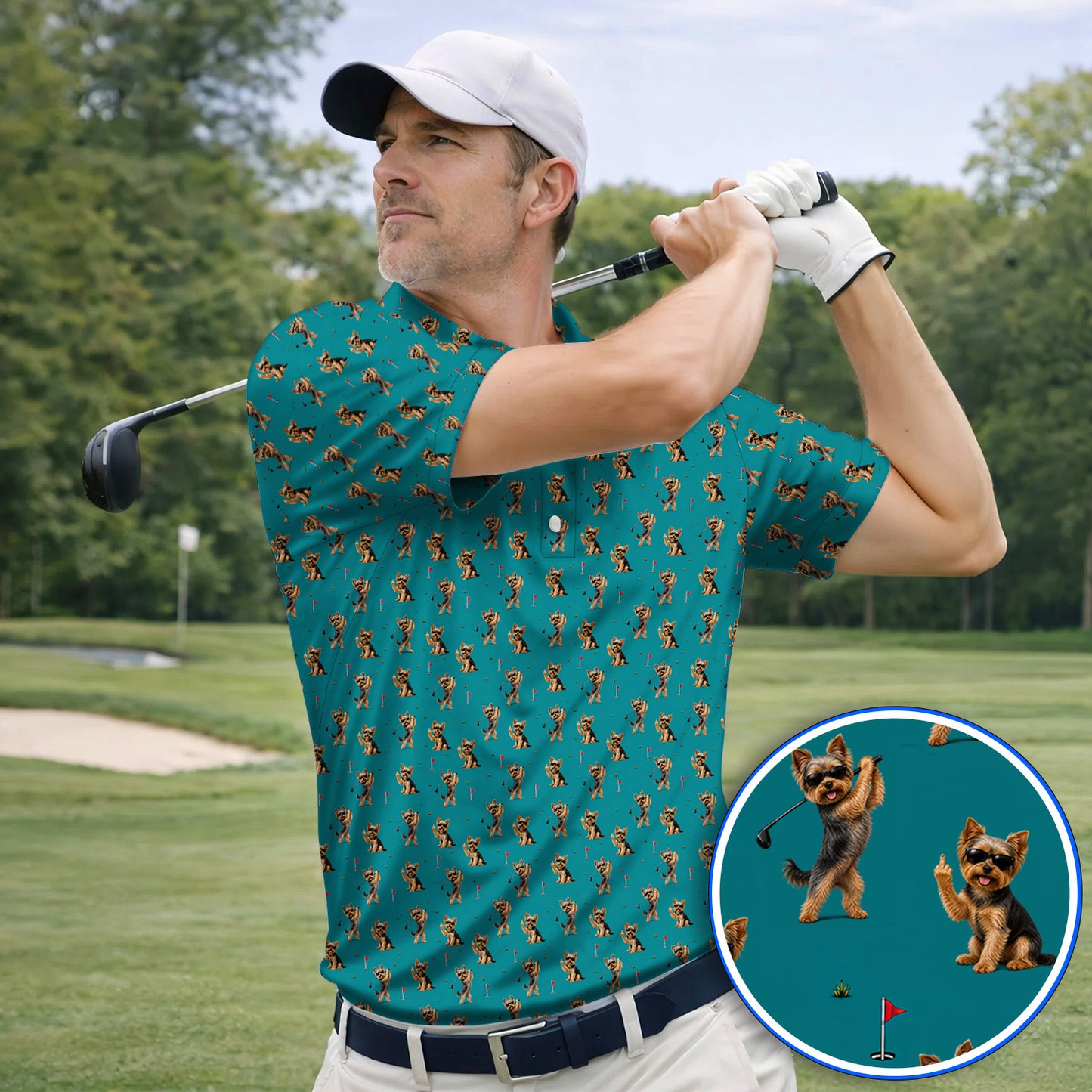 Funny Yorkshire Terrier Golf Polos, Cool Yorkie Pattern Golf Shirt, Gift For Golf Lovers