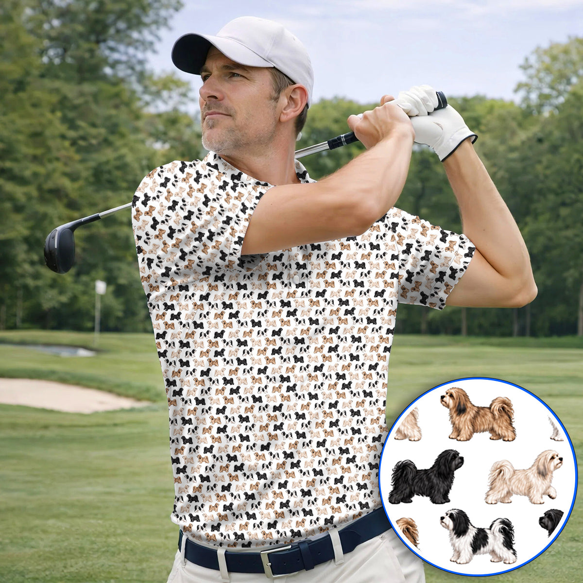 Funny Havanese Golf Polos, Havanese Dog Pattern Golf Shirt, Golf Gift For Golfers