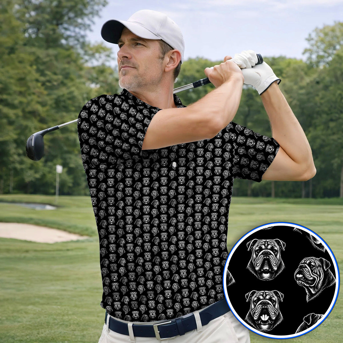 English Bulldog Golf Pattern Polos, Bulldog Golf Shirt, Crazy Golf Gift For Golfers
