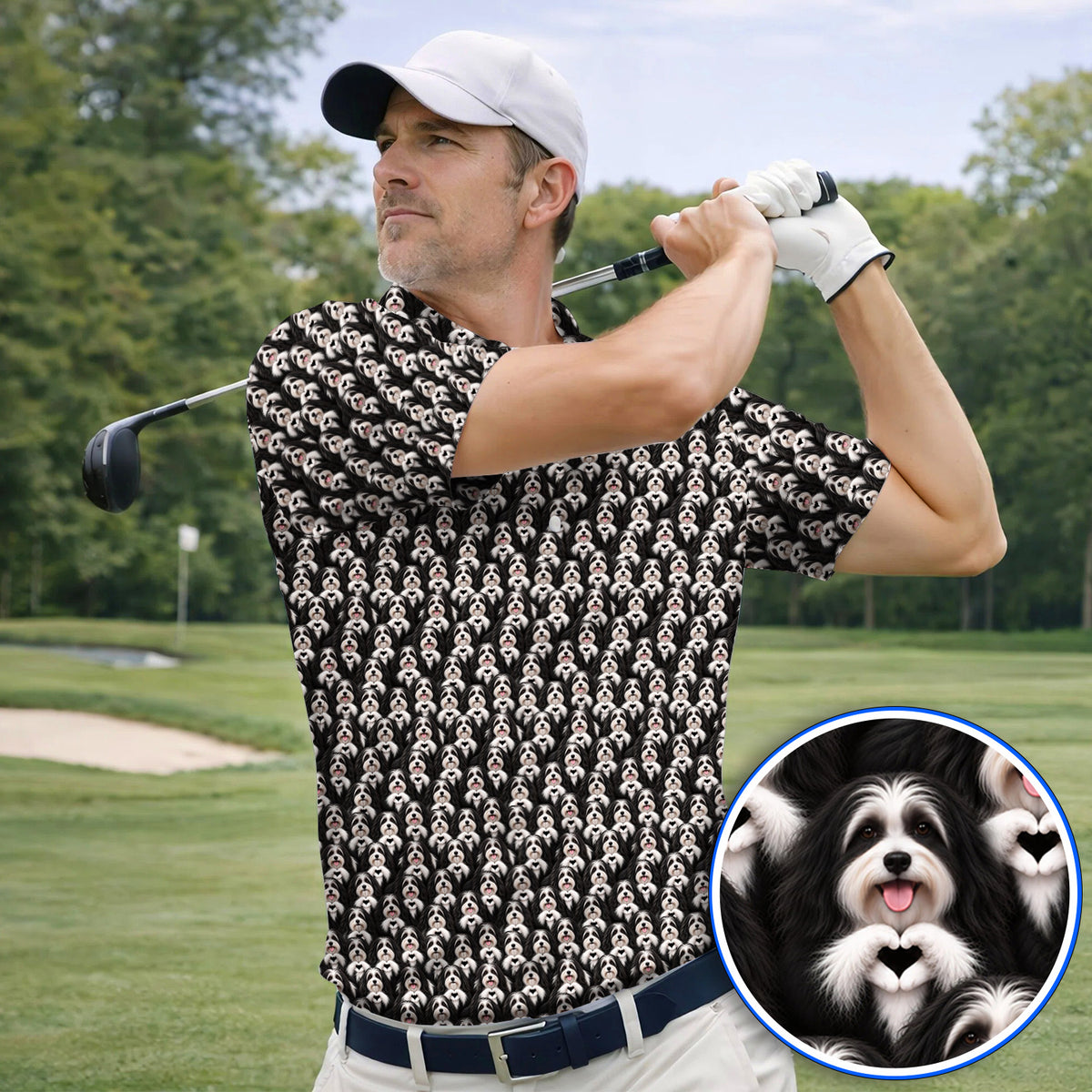 Havanese Dog Pattern Golf Polos, Cute Havanese Lover Golf Shirt, Funny Dog Golf Gift For Golfers