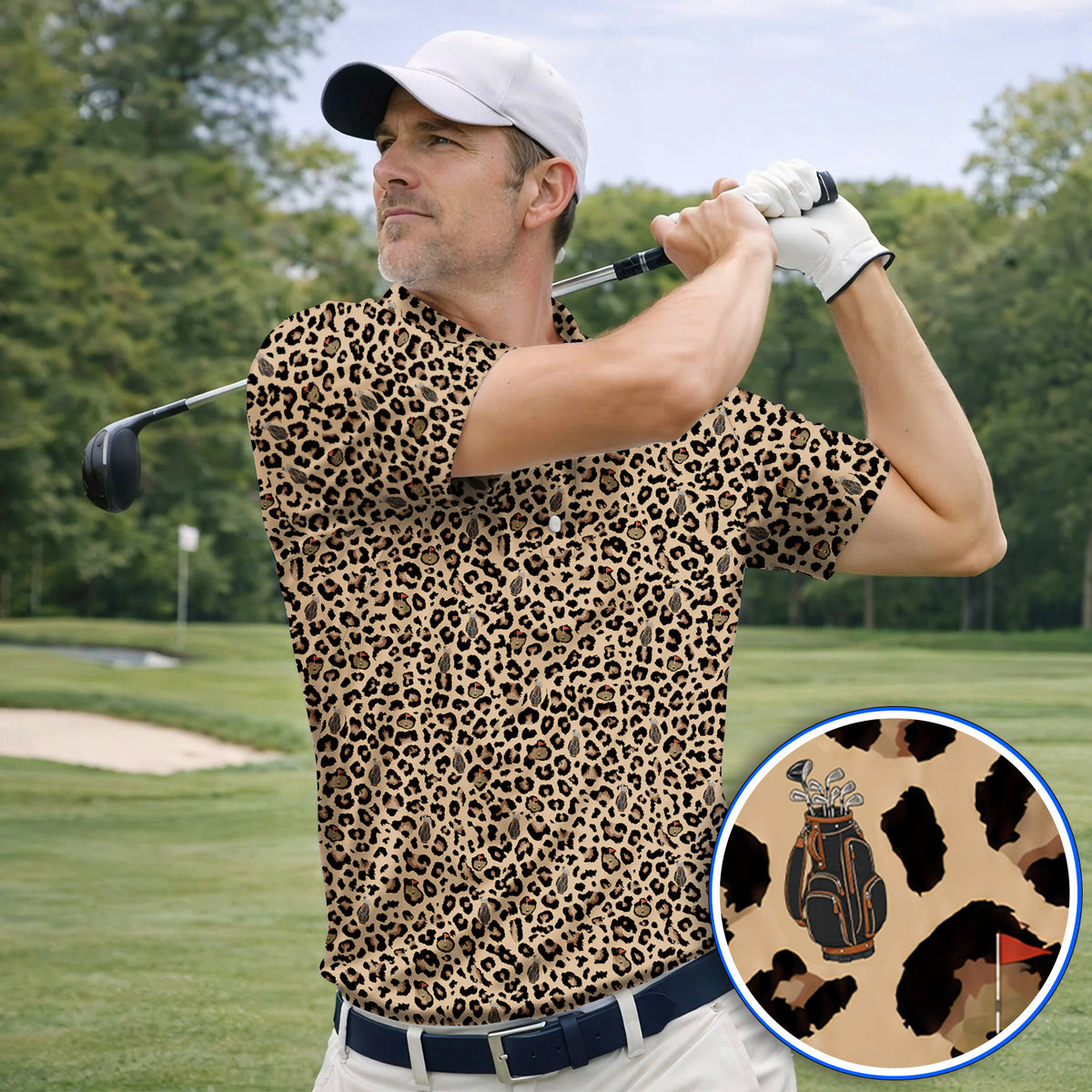 Crazy Leopard Golf Polos, Golf Gift For Golfer, Leopard Pattern Golf Shirt
